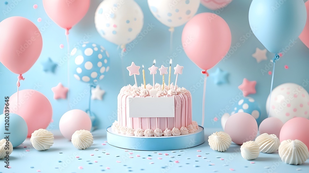 Poster elegant and minimalist birthday card design in soft pastel shades with delicate decorative elements 
