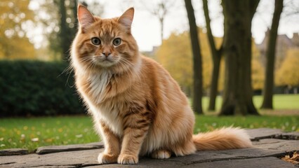 Fawn british longhair cat in the park