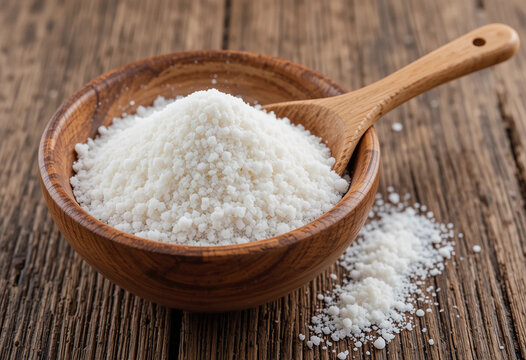 Tapioca Flour in Wooden Bowl: A Close-Up Shot