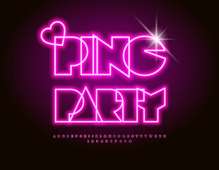 Vector Neon Invitation Love Party. Electric Geometric Font. Glowing Pink Alphabet Letters and Numbers set