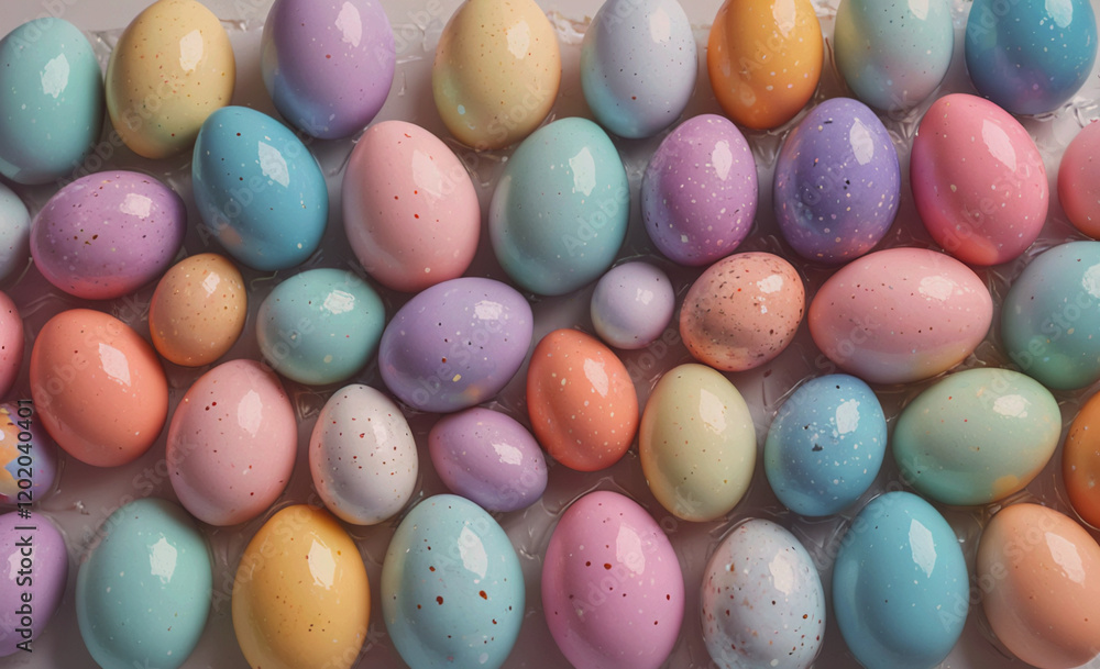 Poster a bunch of colorful easter eggs are laid out in a row. the eggs are of different colors, including p