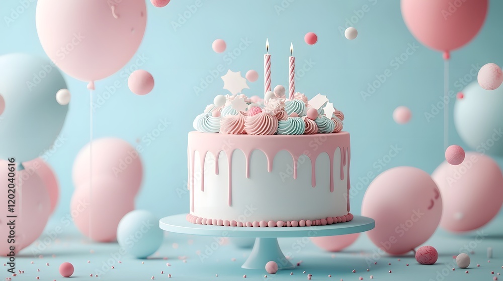 Poster Elegant and minimalist pastel colored birthday card design featuring clean decorative elements and a blank central section for adding custom text or message