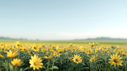 Fototapeta premium Vibrant sunflower field under a clear sky,symbolizing joy and contentment