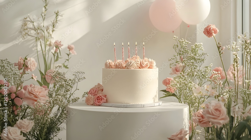 Poster elegant minimalist muted tones birthday greeting card design with clean decorative elements and a la