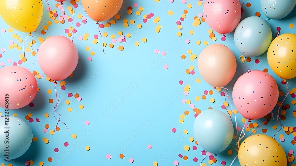 Poster elegant pastel birthday card featuring a minimalist design with delicate confetti and balloons in a 