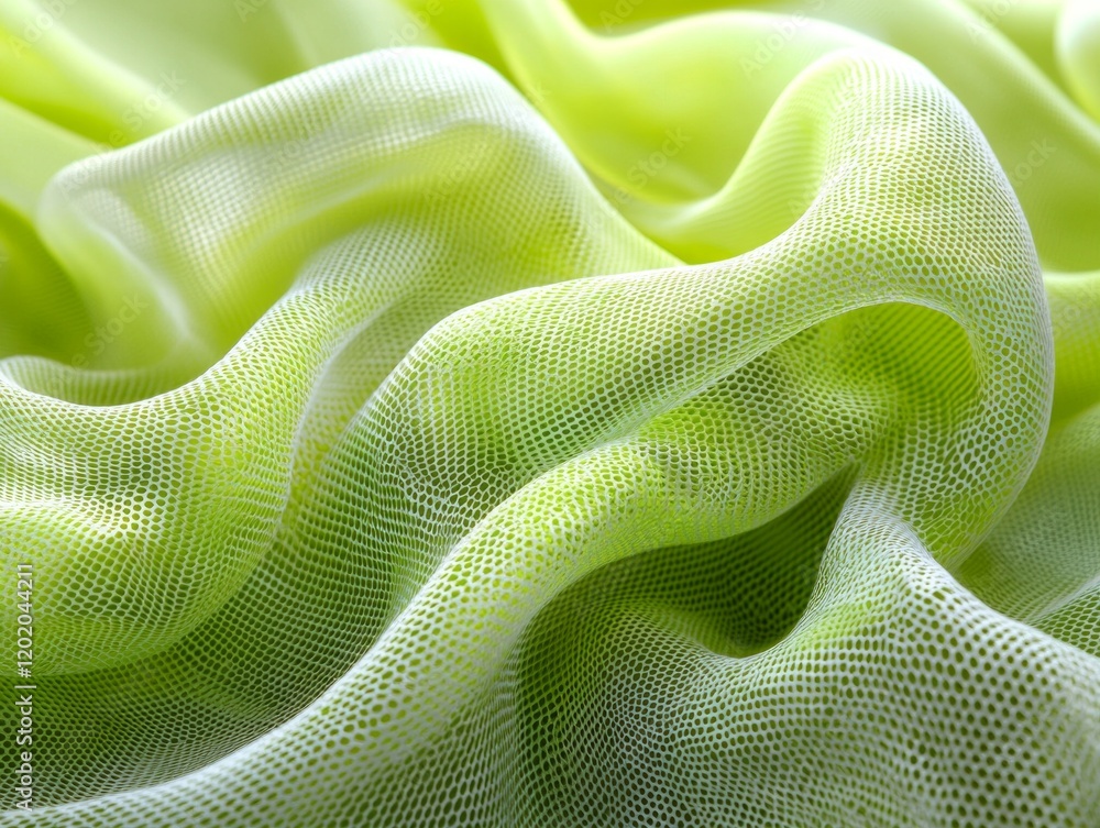 Poster striking macro view captures intricate open weave and elastic feel of synthetic mesh fabric in neon 