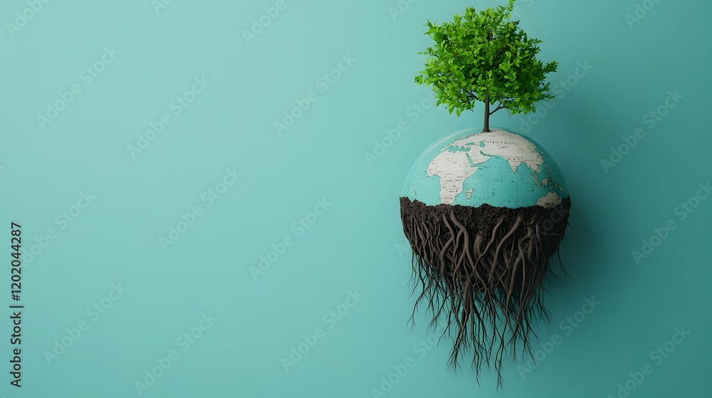 Aufkleber globe with intertwining roots and branches representing global harmony and fulfillment