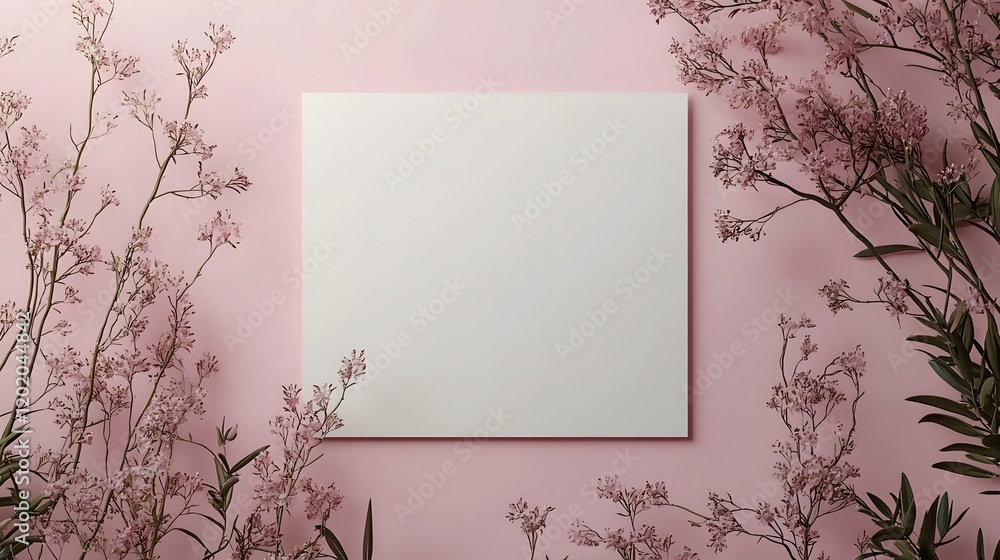 Poster muted and minimalist pastel card design with delicate accents and a spacious blank center the design