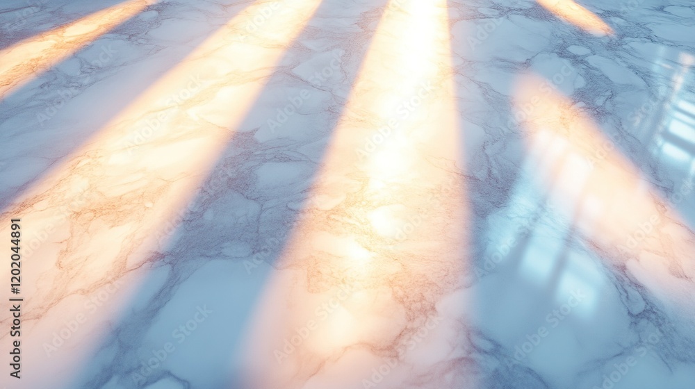 Poster sunlight streams through window onto marble floor, creating bright rays