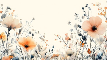 Muted pastel floral birthday card with subtle botanical accents and an empty center space for adding personalized messages or greetings  Elegant romantic