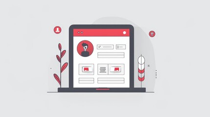 Digital user profile interface design with elements for interaction and information display.