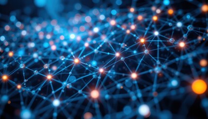 Global network nodes glowing, digital connections, abstract background, data visualization