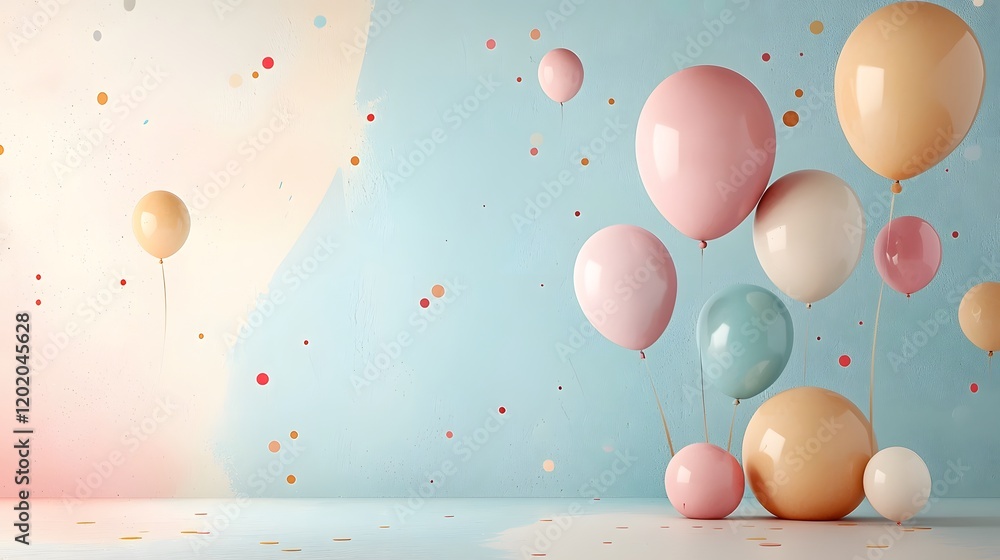 Poster pastel minimal birthday greeting card with clean composition and wide open area in the center for cu