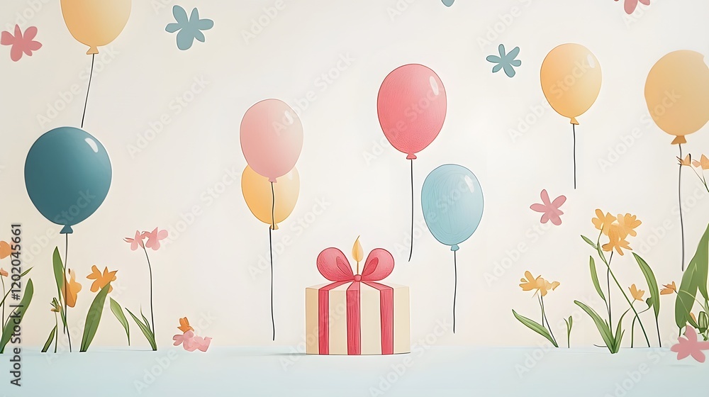Poster pastel minimal birthday card design with geometric accents and blank area for personalization elegan