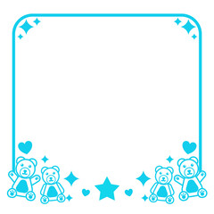 blue line square frame with cute bear and sparkle