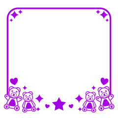purple line square frame with cute bear and sparkle
