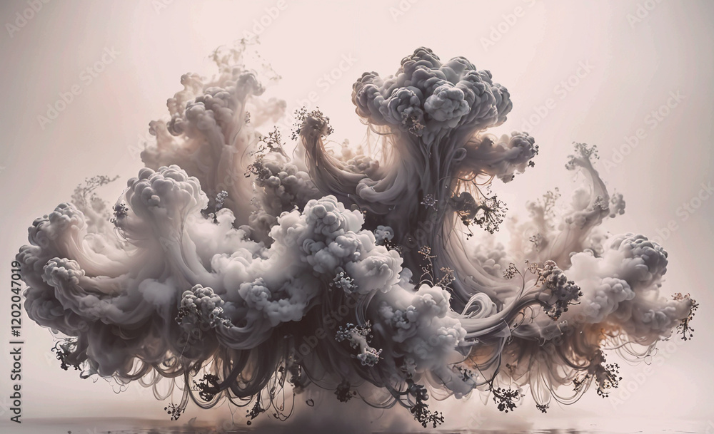 Aufkleber A large cloud of smoke is depicted in the image, with a sense of chaos and confusion. The smoke is swirling and twisting, creating a sense of movement and energy. Scene is one of disarray and
