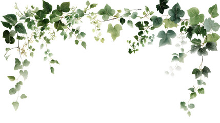 Curving watercolor vine border with delicate green leaves and soft hues