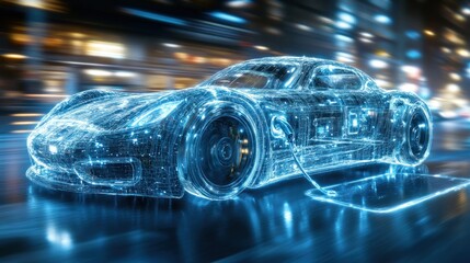 Futuristic electric car charging at night. (1)