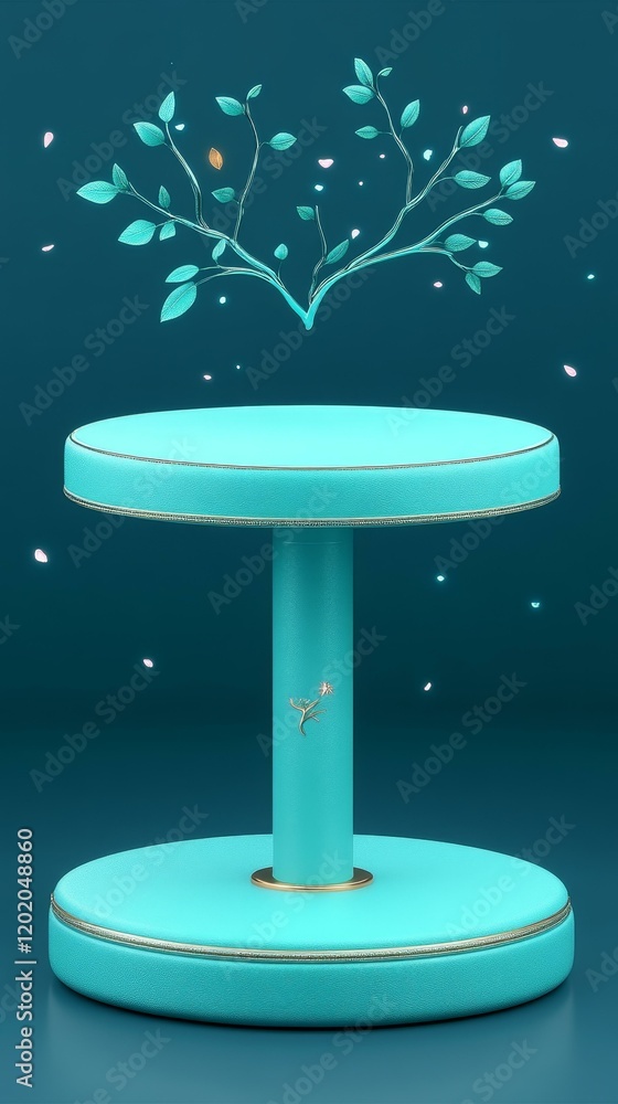 Poster elegant teal display podium with floating branches
