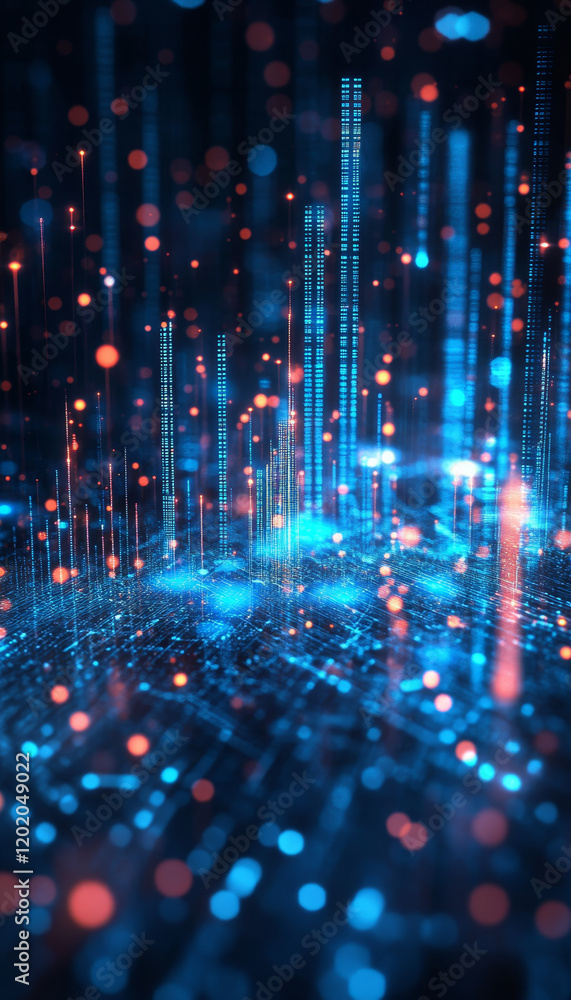 Poster abstract representation of digital data flow with blue lights