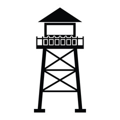 Naklejka premium Watchtower vector icon. Perfect for security, observation, or military themes. Black silhouette isolated on white background.