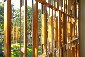 Obraz premium Sunlit Wooden Window Frames Architectural Detail