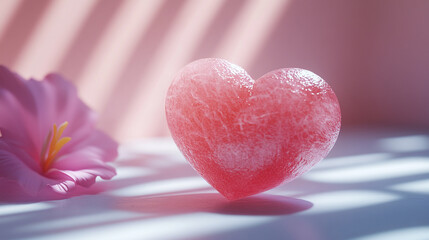 Fototapeta premium A heart-shaped symbol standing out against a smooth, pristine backdrop, evoking the purity and beauty of love in a minimalist Valentine’s theme.
