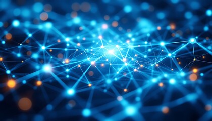 Abstract Network: Glowing Blue Nodes and Connections