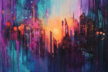 Obraz premium Abstract Cityscape at Sunset Vibrant Colors and Texture