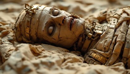 Mummy's Golden Rest: A Somber, Textured Portrait