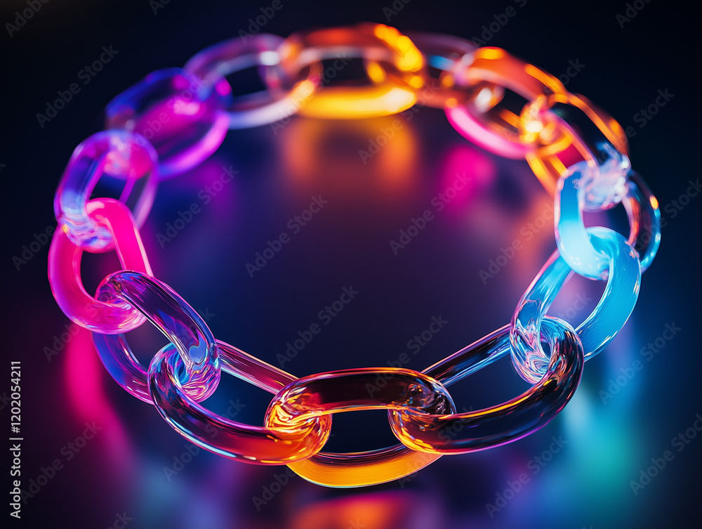 Poster colorful glowing chain circle illuminated against a dark background showcasing intricate design and 