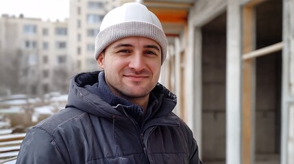 The Man Wearing a Beanie Standing in Front of a Building Under Construction.