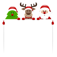 Weihnachtsbaum Rentier und Santa Halten Schild Dunkelrot