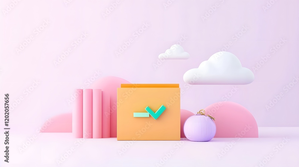 Poster minimalist folder with green checkmark on lavender gradient symbolizing document organization
