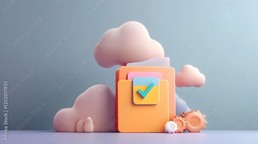 Poster organized folder with green checkmark on lavender gradient background