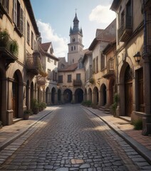Fototapeta premium Ancient buildings and narrow streets surrounding a picturesque old town square , old, historic building, streets