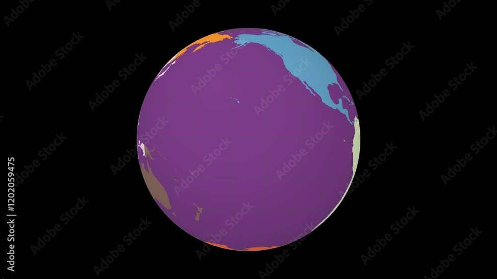 Poster rotating planet. normal sphere view. slow speed earth rotation. colored continents style. world map 