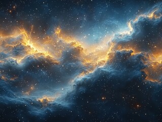 Fototapeta premium A cosmic cloudscape with swirling nebulae and glowing stars. Ideal for space-themed projects or adding a touch of celestial wonder.