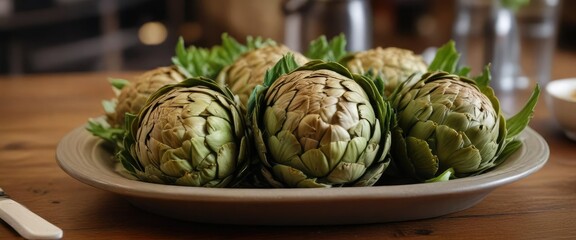 Fototapeta premium Artichokes in a Portland restaurant or cafe dish , artichoke, restaurant, cooking