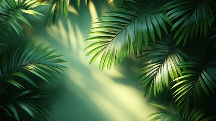 Lush Palm Fronds Sunlight Green Wall Background