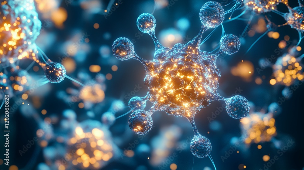 Poster microscopic cellular structure glowing molecule abstract science background