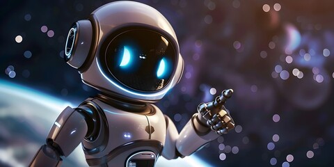 Fototapeta premium A robot with a blue background with stars and stars Network robot artificial intelligence future