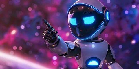 Fototapeta premium A robot with a blue background with stars and stars Network robot artificial intelligence future