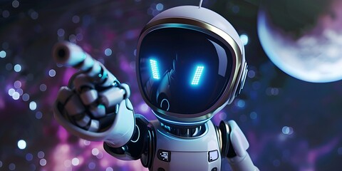 Fototapeta premium A robot with a blue background with stars and stars Network robot artificial intelligence future