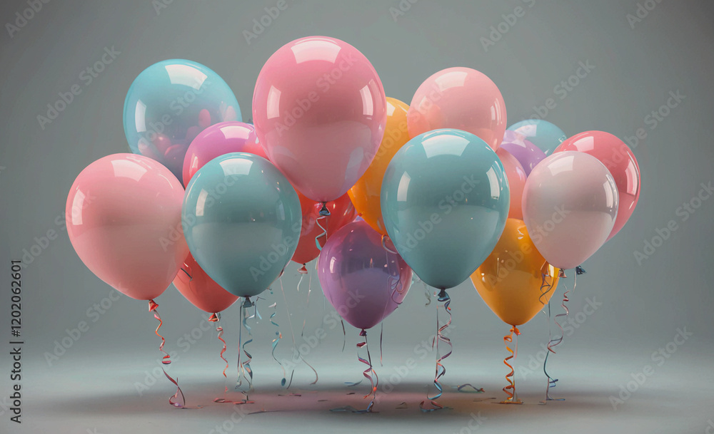 Poster a bunch of colorful balloons are arranged in a cluster. the balloons are of different colors, includ