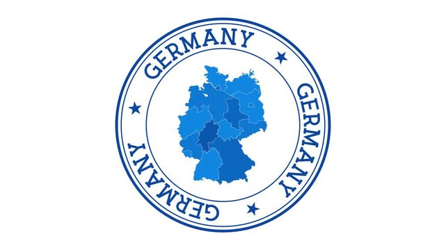 Germany intro. Badge with the circular name and map of country. Germany round logo animation.