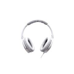 White Headphones: A pair of sleek, white over-ear headphones with a comfortable headband, ideal for music listening, podcasts, or online meetings.