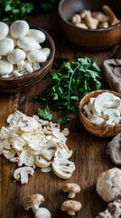 Fototapeta premium Balanced nutrition concept for clean eating flexitarian mediterranean diet. Assortment of healthy food ingredients for cooking on a wooden kitchen table.