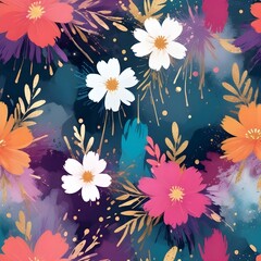 Obraz premium Brush stroke textures in bold colors with flowers